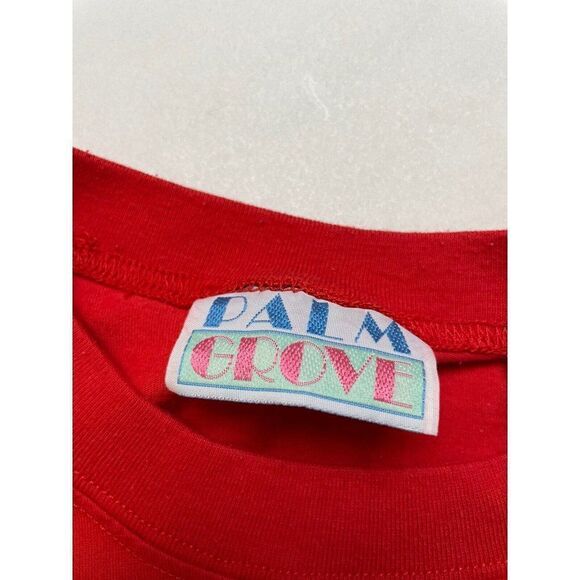 VINTAGE Palm Grove Blank Pocket T-shirt Women Medium Red 80s 90s Single Stitch - Picture 8 of 10